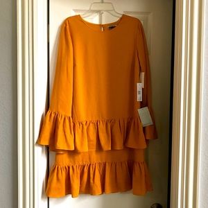 Yellow Gold Long Sleeve Tier Dress